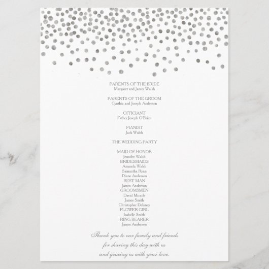 Huwelijksprogramma Elegant Silver Confetti Programmakaart (Achterkant)