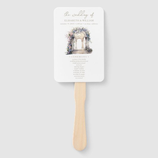 Huwelijksprogramma Elegante Bloemenboog Handwaaier (Voorkant)