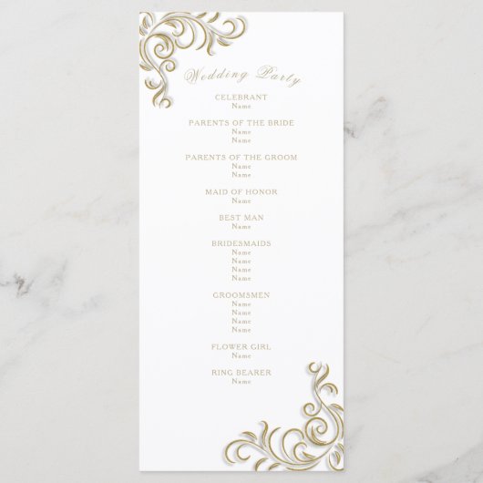 Huwelijksprogramma elegante gouden rol programmakaart (Achterkant)