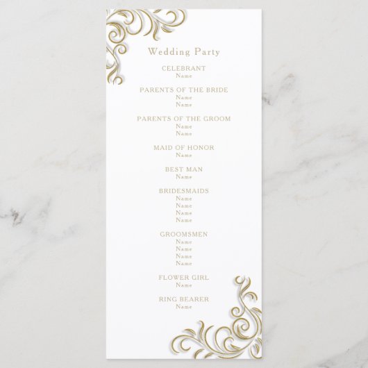 Huwelijksprogramma elegante gouden scroll rand programmakaart (Achterkant)