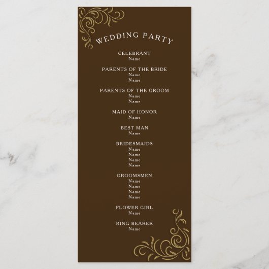 Huwelijksprogramma elegante rustieke gouden rol programmakaart (Achterkant)