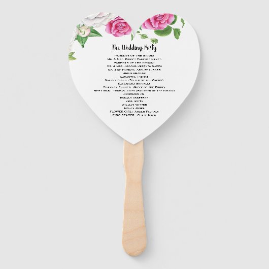Huwelijksprogramma Fan Bloemen Roze Rozen Handwaaier (Achterkant)
