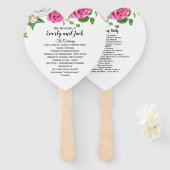 Huwelijksprogramma Fan Bloemen Roze Rozen Handwaaier (Voorkant en achterkant)