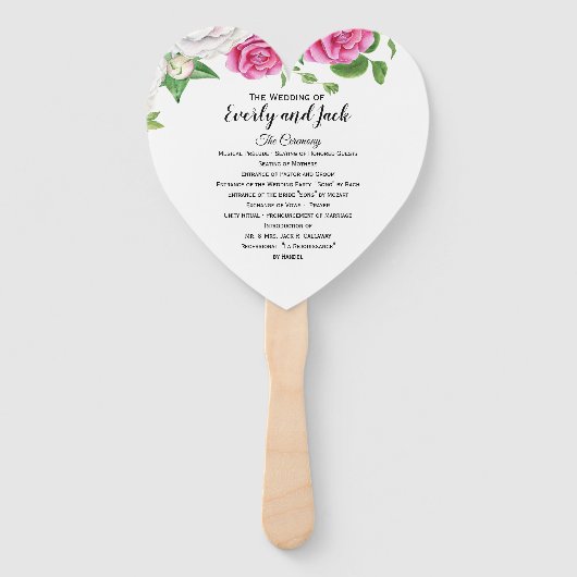 Huwelijksprogramma Fan Bloemen Roze Rozen Handwaaier (Voorkant)