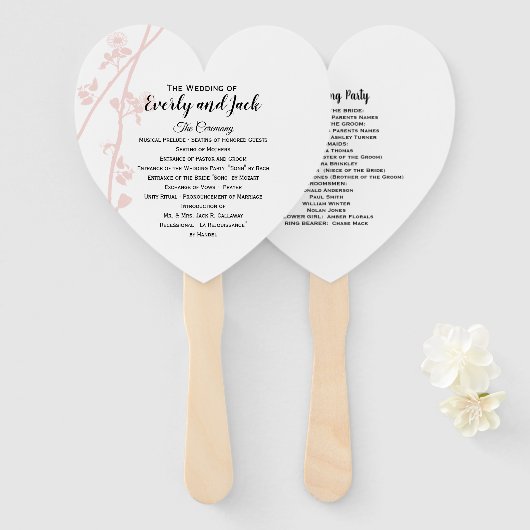 Huwelijksprogramma Fan Floral Blush elke aangepast Handwaaier (Voorkant en achterkant)