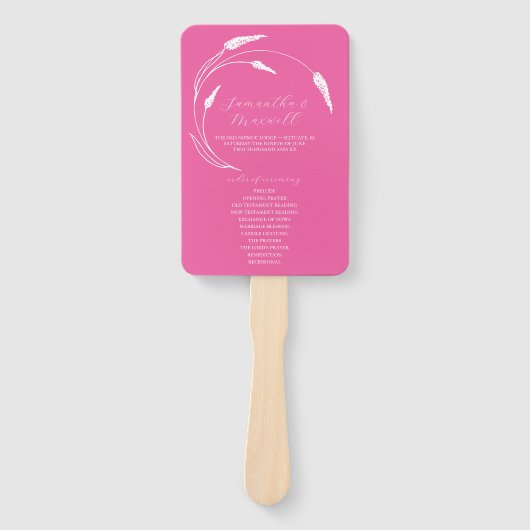 Huwelijksprogramma Fan Fuchsia Line Art Handwaaier (Voorkant)