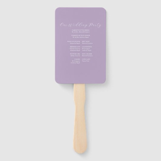 Huwelijksprogramma Fan Lavendel Line Art Handwaaier (Achterkant)