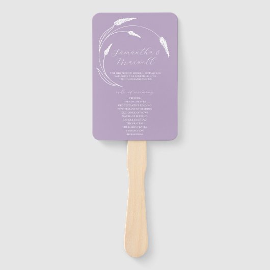 Huwelijksprogramma Fan Lavendel Line Art Handwaaier (Voorkant)