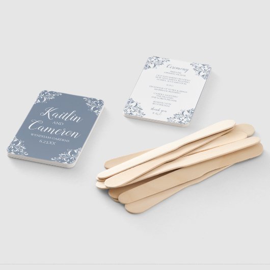 Huwelijksprogramma Fan | Nadine (Dusty Blue) 4x6 Handwaaier (Niet-gemonteerd)