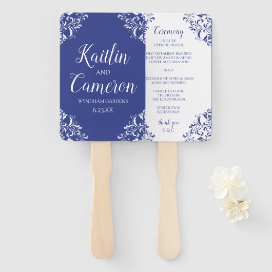 Huwelijksprogramma Fan | Nadine (koningsblauw) 4x6 Handwaaier (Voorkant en achterkant)