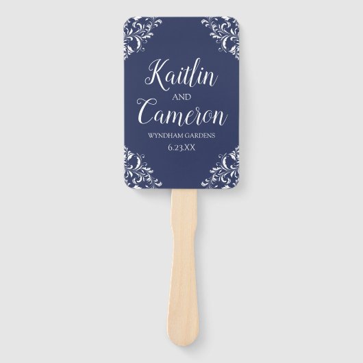 Huwelijksprogramma Fan | Nadine (marineblauw) 4x6 Handwaaier (Voorkant)