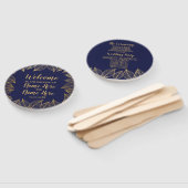 Huwelijksprogramma Fan Navy Gold Wedding Leaf Handwaaier (Niet-gemonteerd)