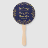 Huwelijksprogramma Fan Navy Gold Wedding Leaf Handwaaier (Voorkant)