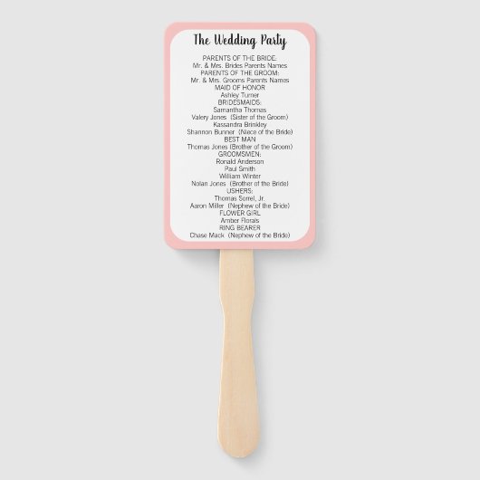 Huwelijksprogramma Fan Om het even welke Aangepast Handwaaier (Achterkant)