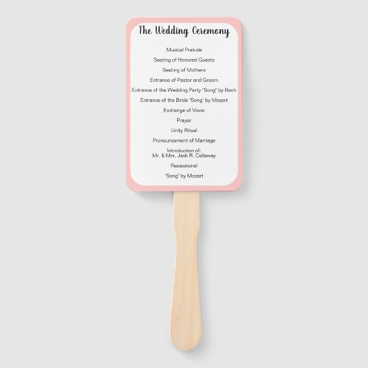 Huwelijksprogramma Fan Om het even welke Aangepast Handwaaier (Voorkant)