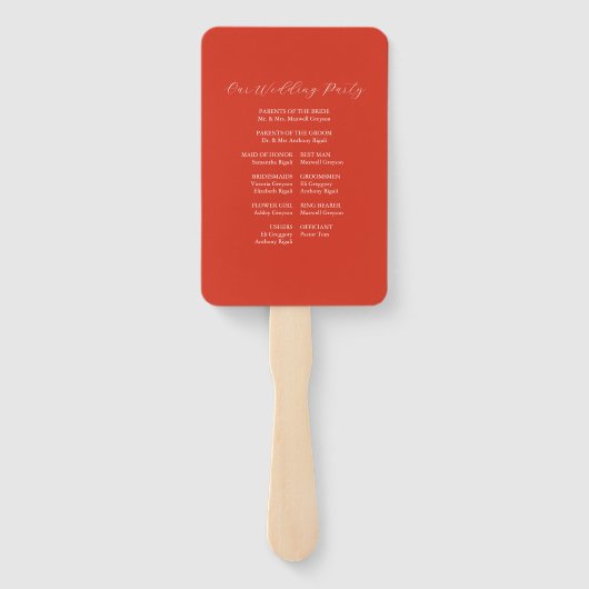 Huwelijksprogramma Fans Waterverf Rode Dragonfly Handwaaier (Achterkant)