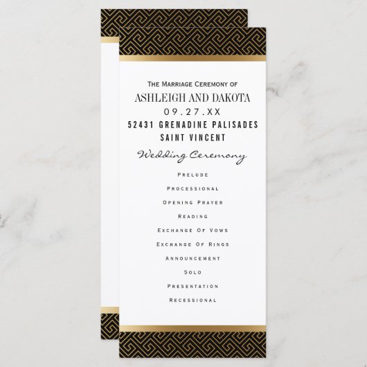 Huwelijksprogramma | Formele Golden Geometric op z Programmakaart (Voorkant / Achterkant)