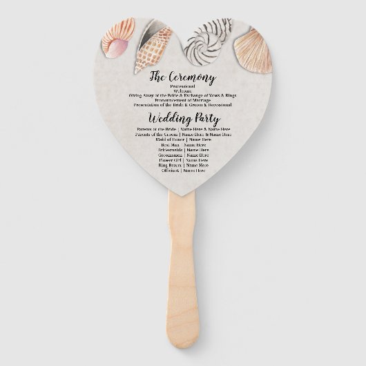 Huwelijksprogramma Hand Fan Shells Ocean Beach Zee Handwaaier (Achterkant)