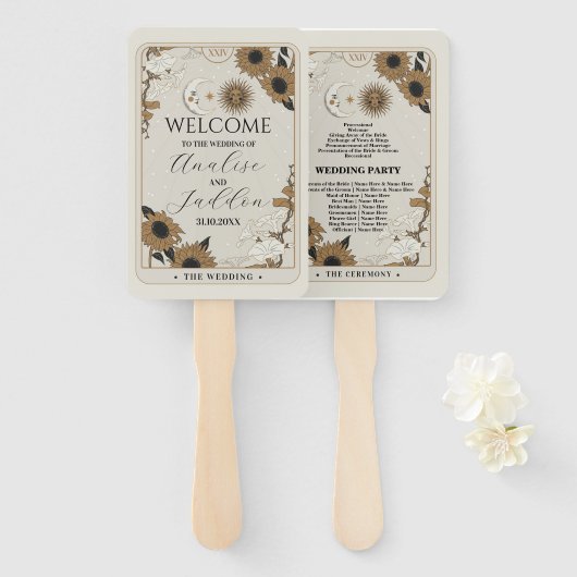 Huwelijksprogramma Hand Fan Tarot Sun Moon Spirits Handwaaier (Voorkant en achterkant)