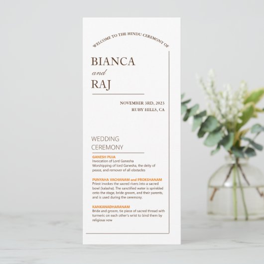 Huwelijksprogramma Kaart (Staand voorkant)