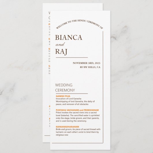 Huwelijksprogramma Kaart (Voorkant / Achterkant)