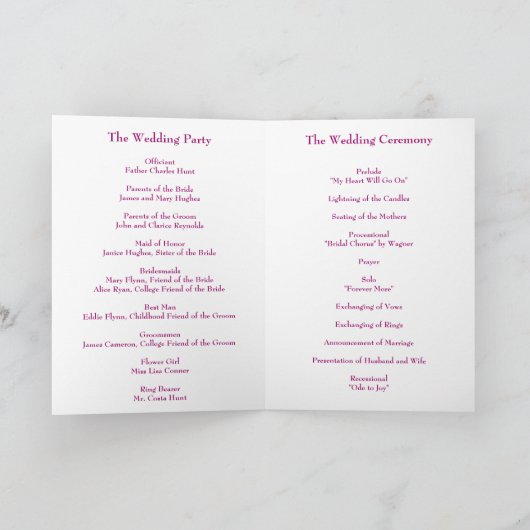 Huwelijksprogramma Kaart - Roze Orchidee collectie (Binnen)