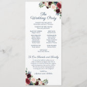 Huwelijksprogramma Kaarten met Navy Marsala Flower (Achterkant)