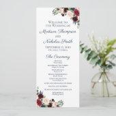 Huwelijksprogramma Kaarten met Navy Marsala Flower (Staand voorkant)