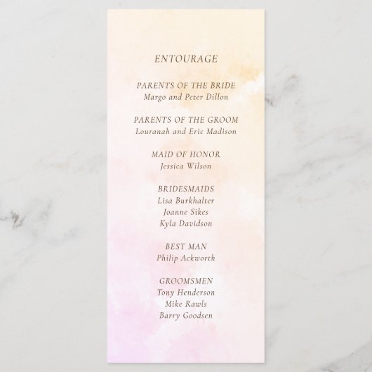 Huwelijksprogramma Koraal Waterverf Bloemen Programmakaart (Achterkant)