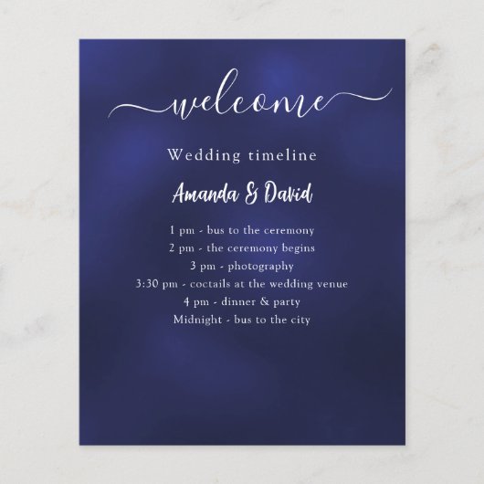 Huwelijksprogramma Menu marineblauw wit (Voorkant)