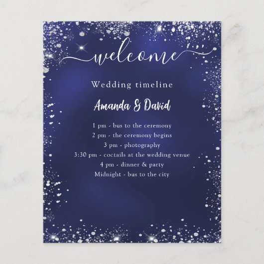 Huwelijksprogramma Menu marineblauw zilver budget (Voorkant)