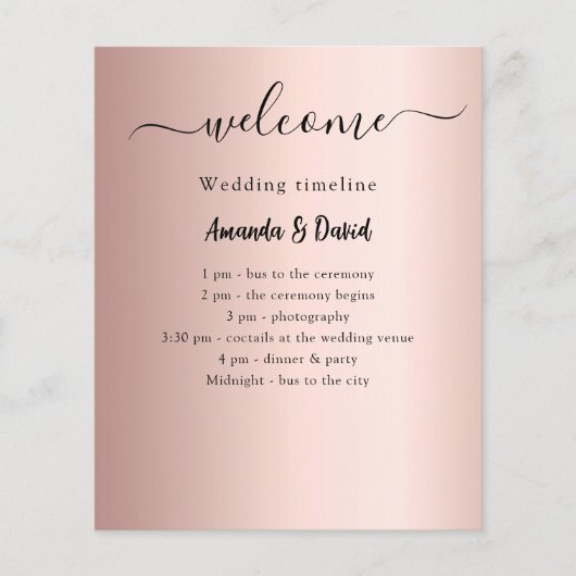 Huwelijksprogramma Menu roos gouden budget (Voorkant)