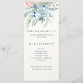 Huwelijksprogramma met blauwe en roze pioenen programmakaart (Voorkant)