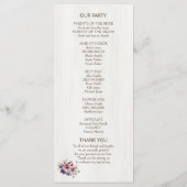 Huwelijksprogramma met boomstronk en bloemen programmakaart (Achterkant)