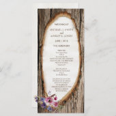 Huwelijksprogramma met boomstronk en bloemen programmakaart (Voorkant / Achterkant)