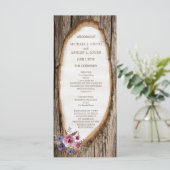 Huwelijksprogramma met boomstronk en bloemen programmakaart (Staand voorkant)