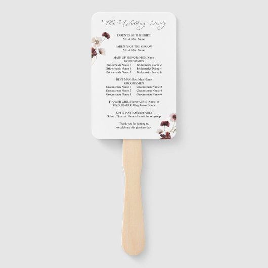 Huwelijksprogramma met herfst wilde bloemen bloemm handwaaier (Achterkant)