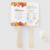 Huwelijksprogramma met vallende bladeren en krans handwaaier (Voorkant en achterkant)