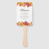 Huwelijksprogramma met vallende bladeren en krans handwaaier (Voorkant)