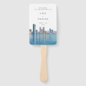 Huwelijksprogramma met waterverf Miami skyline Handwaaier (Voorkant)