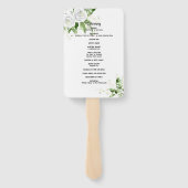 Huwelijksprogramma met witte rozen en baby's adem handwaaier (Achterkant)