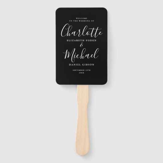 Huwelijksprogramma met zwart-wit script handwaaier (Voorkant)