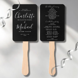 Huwelijksprogramma met zwart-wit script handwaaier