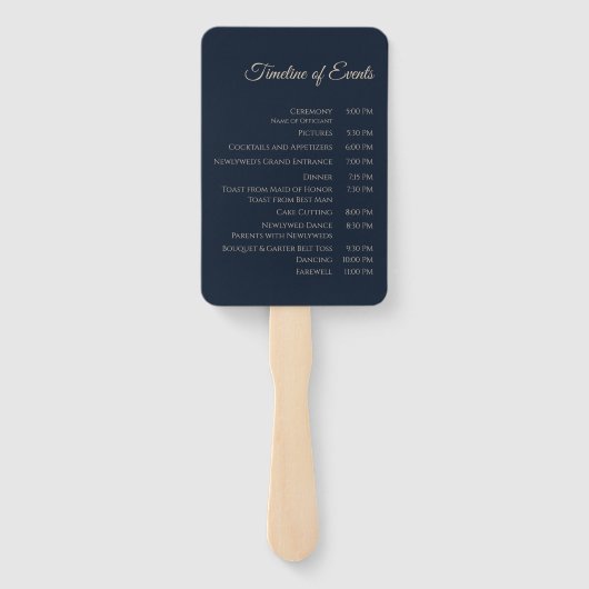 Huwelijksprogramma-Modern Abstract-Blauw en Goud Handwaaier (Achterkant)