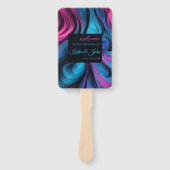 Huwelijksprogramma-Modern Abstract-Blauw en Roze- Handwaaier (Voorkant)