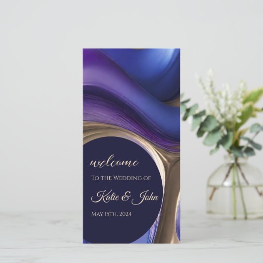Huwelijksprogramma-Modern Abstract Blauw Paarse Go (Staand voorkant)