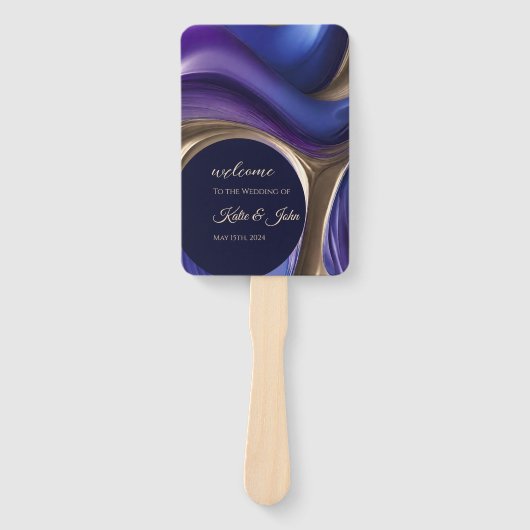 Huwelijksprogramma-Modern Abstract-Blauw Paarse Go Handwaaier (Voorkant)