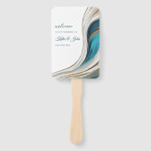 Huwelijksprogramma-Modern Blauw en Goud- Handwaaier (Voorkant)