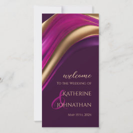 Huwelijksprogramma-Modern Paarse Fuchsia en Gold-