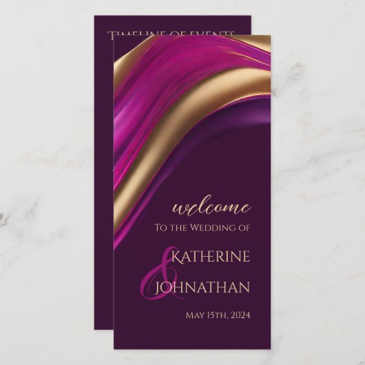 Huwelijksprogramma-Modern Paarse Fuchsia en Gold- (Voorkant / Achterkant)